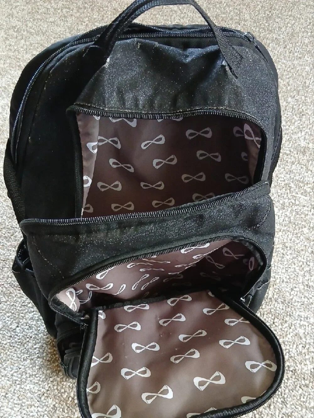 NFINITY Black Glitter Cheer Backpack with White Logos